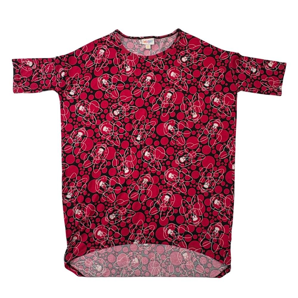 LuLaRoe Disney Irma Tunic XXS Minnie Mouse Red Polka Dot High Low Vacation Shirt